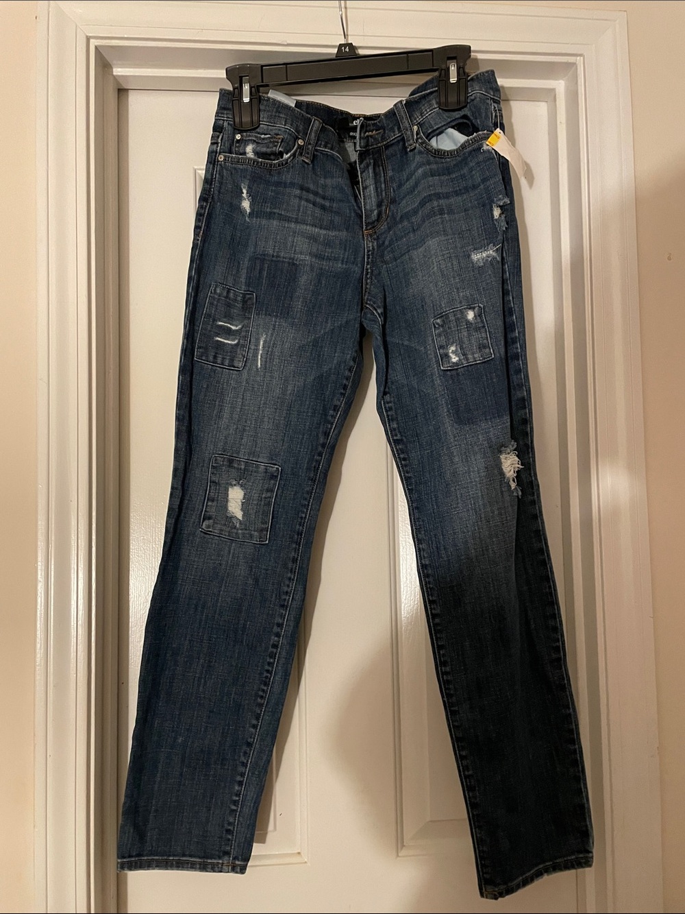 else Dark Blue Straight-Leg Jeans with Patch Distress 29